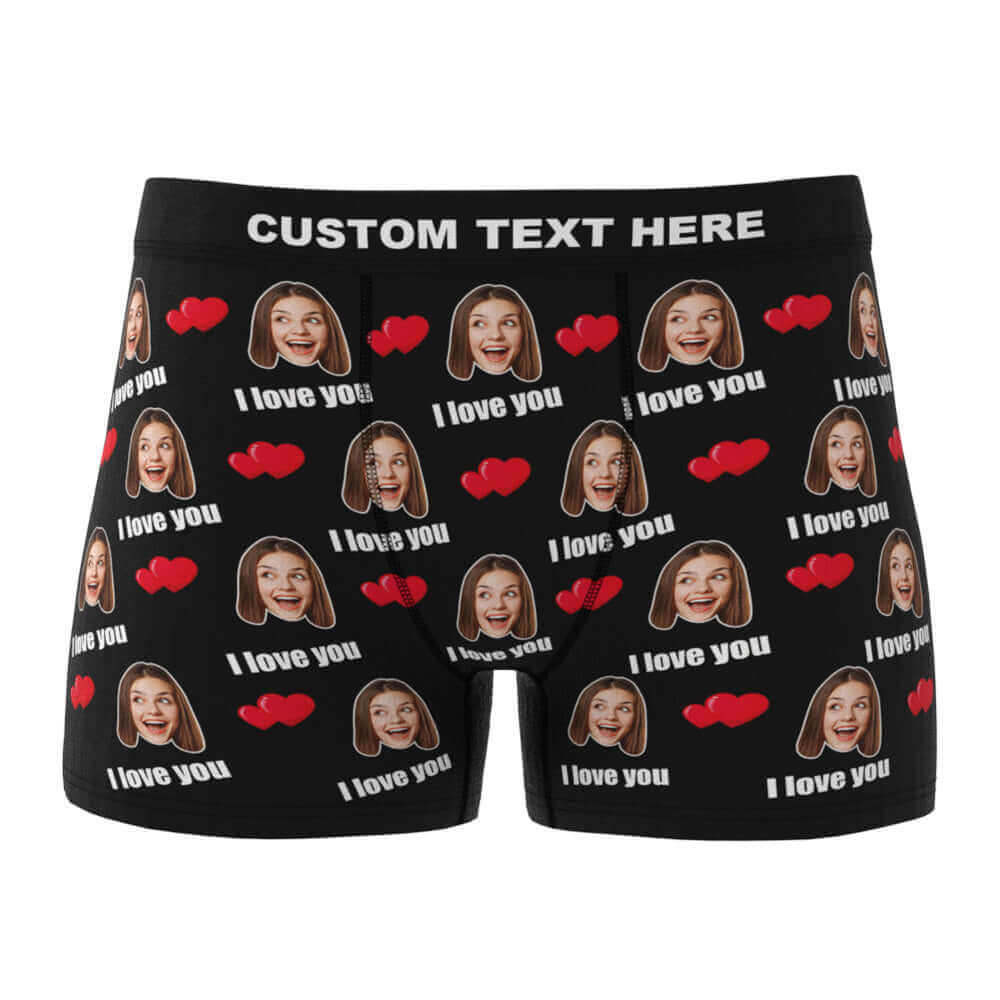 Men's Custom Personalized I Love You Hearts with Photo Boxers
