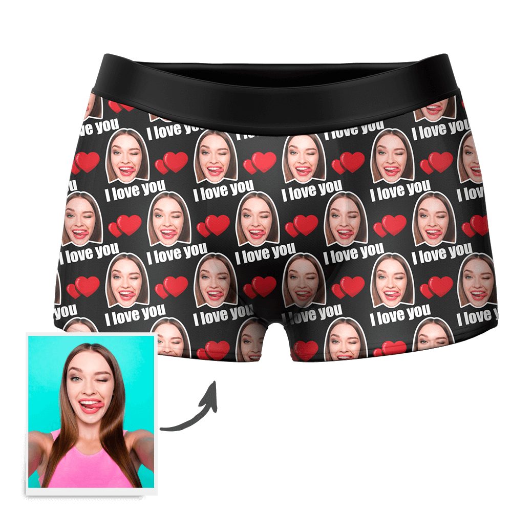 Men's Custom Personalized I Love You Hearts with Photo Boxers