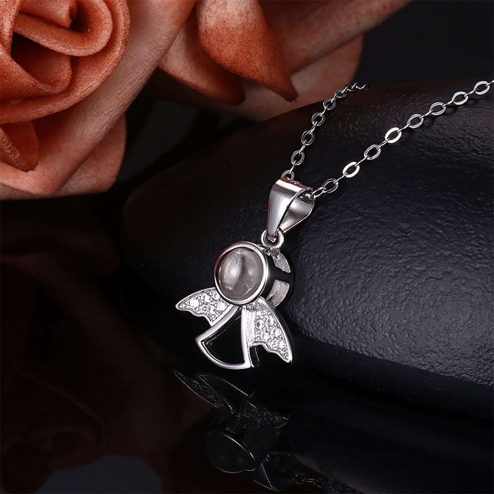 Customized Angel Pendant Photo Projection Necklace 925 Silver