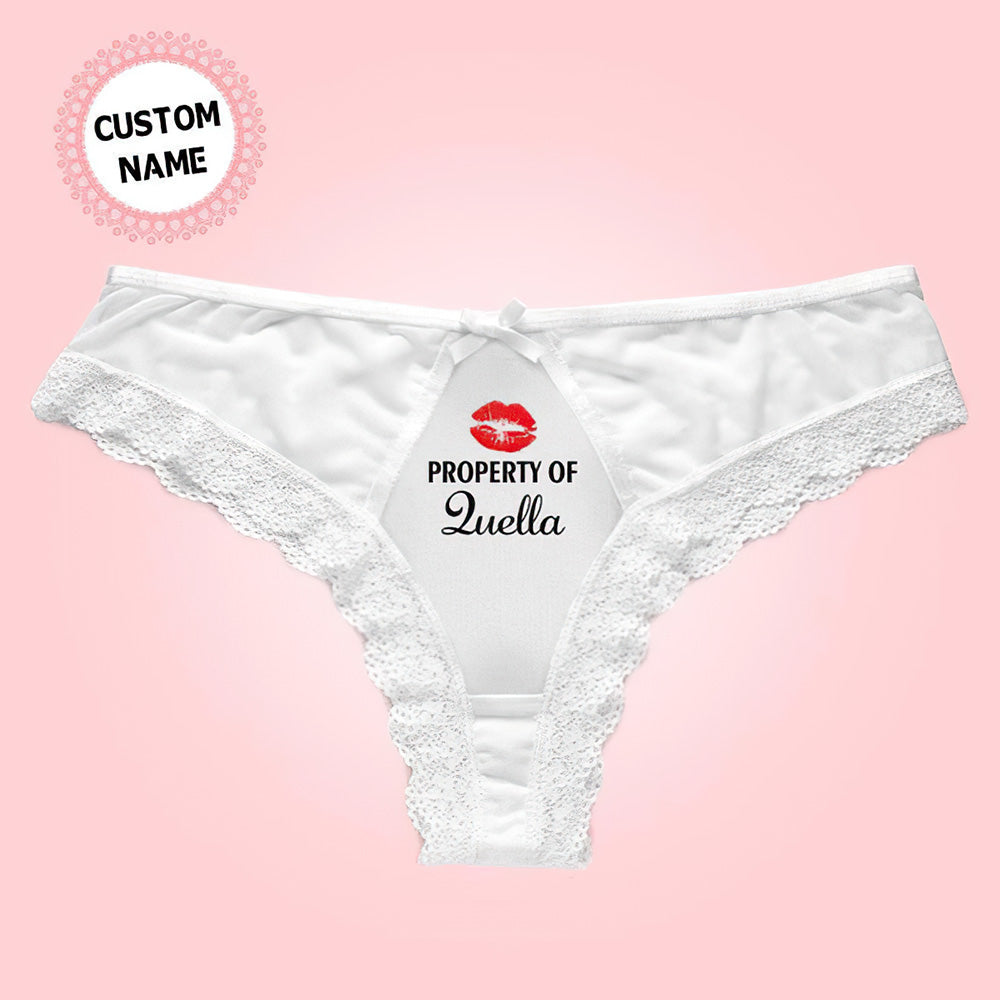 Women's Custom Name Personalized White Lace Sexy Thong Panties