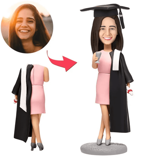 Female Graduate Custom Bobblehead with Engraved Text