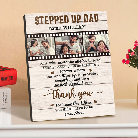 Personalized Custom Photo Stepped Up Dad Film Plaque