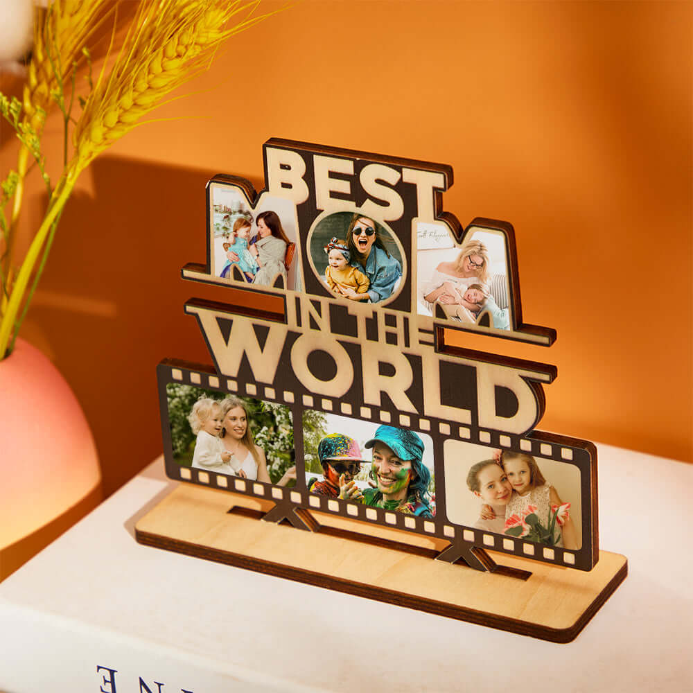 Custom Best Mom in the World Photo Wooden Plaque