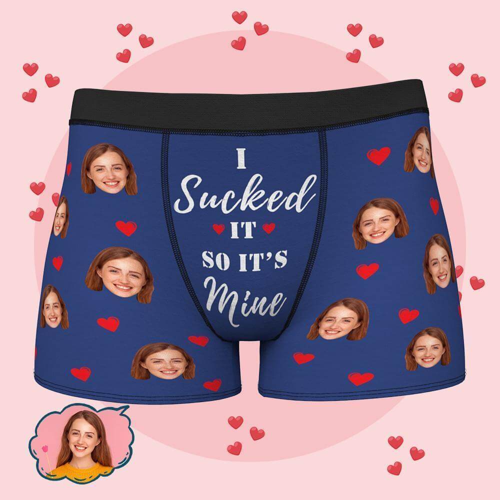 Men's Personalized Funny Face with Hearts It's Mine Photo Boxers