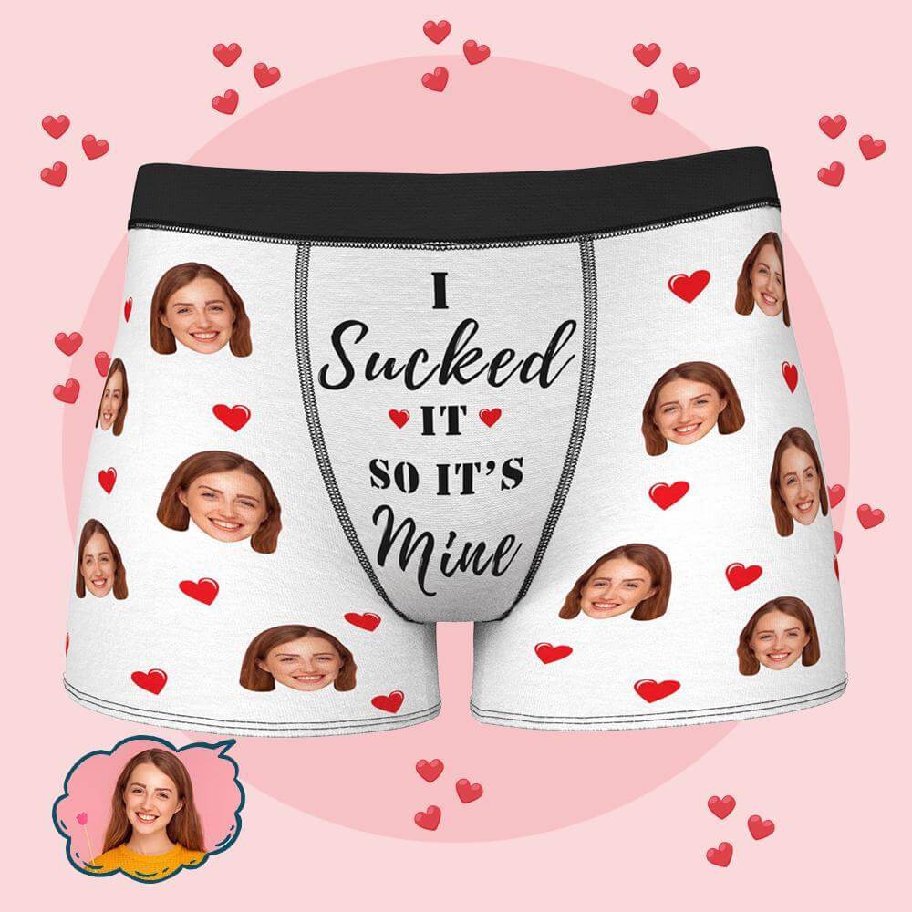 Men's Personalized Funny Face with Hearts It's Mine Photo Boxers