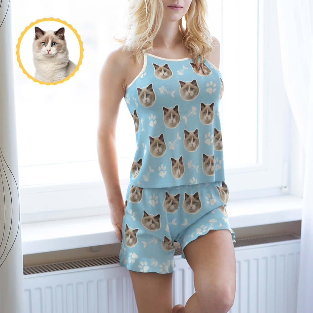 Custom Cat Photo Face Shorty Pajama Short Set