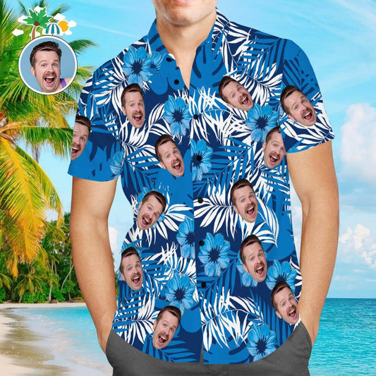 Personalized Custom Blue Flower Photo Hawaiian Beach Shirt
