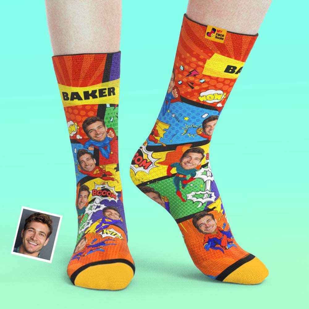 Custom Personalized 3D Superhero Photo Socks