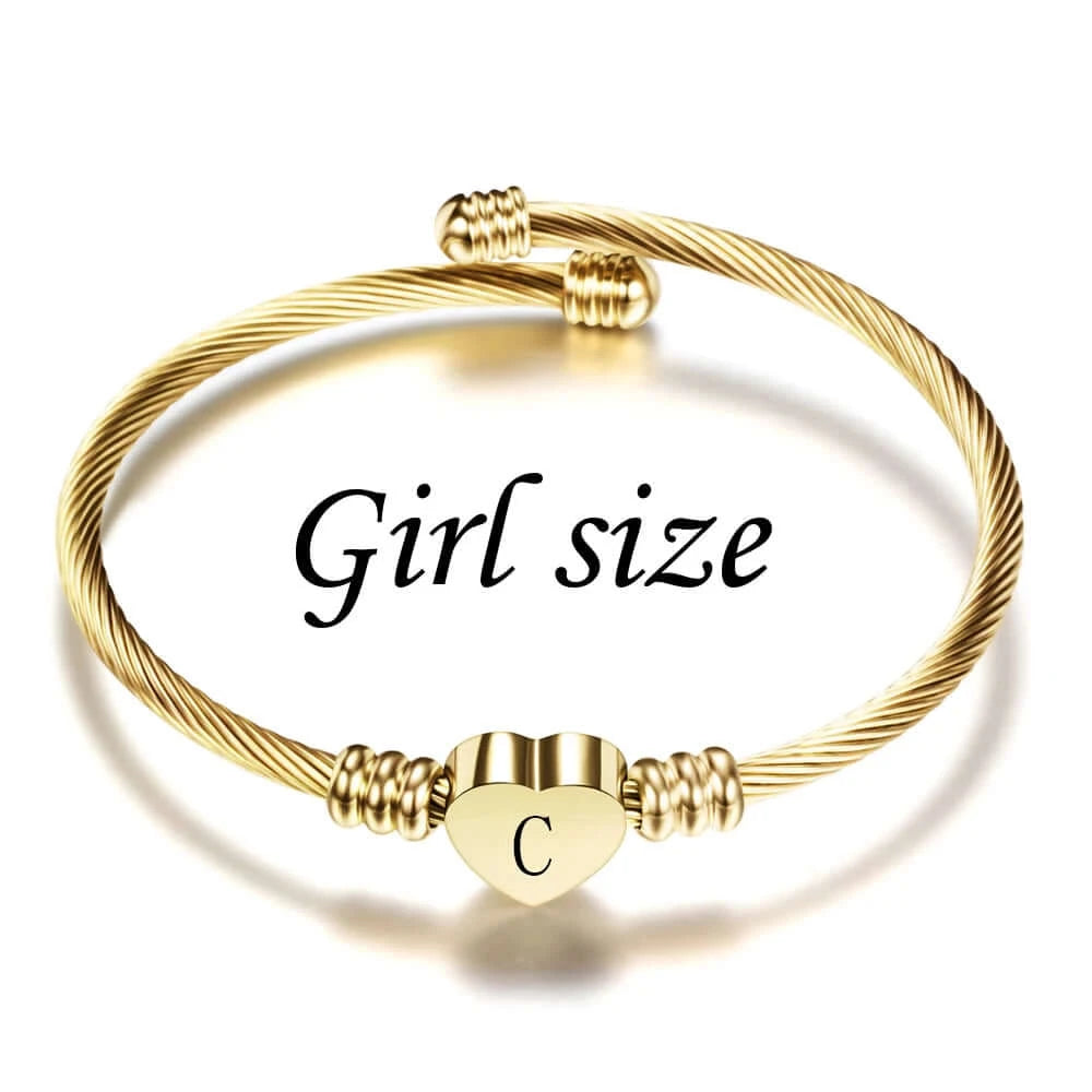 Girl's Stainless Steel Initial Bangle Bracelet