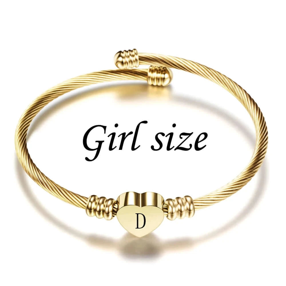 Girl's Stainless Steel Initial Bangle Bracelet