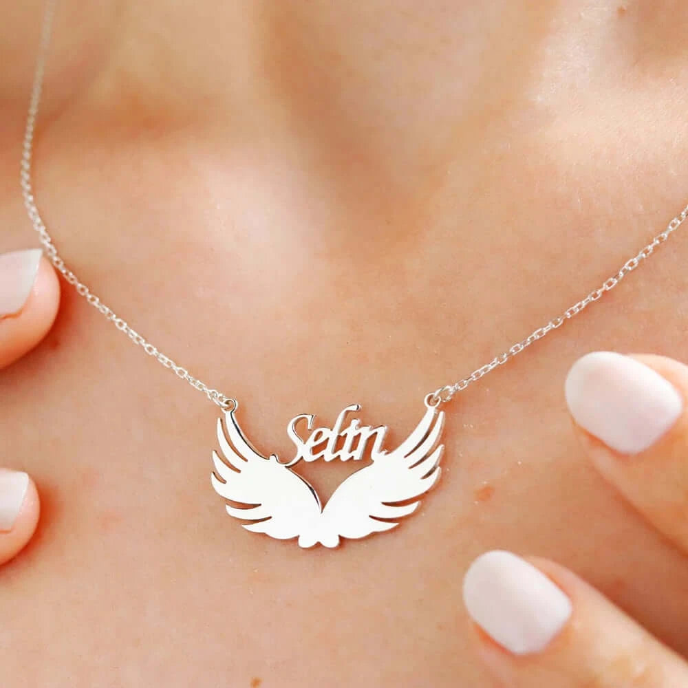 Women's Stainless Steel Personalized Wings Name Necklace