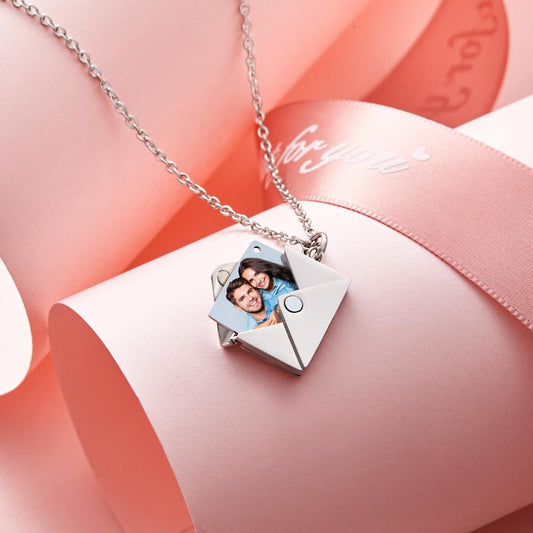 Personalized Stainless Steel Custom Photo Envelope Locket Necklace - Premium necklace from MadeMine - Just $24.99! Shop now at giftmeabreak