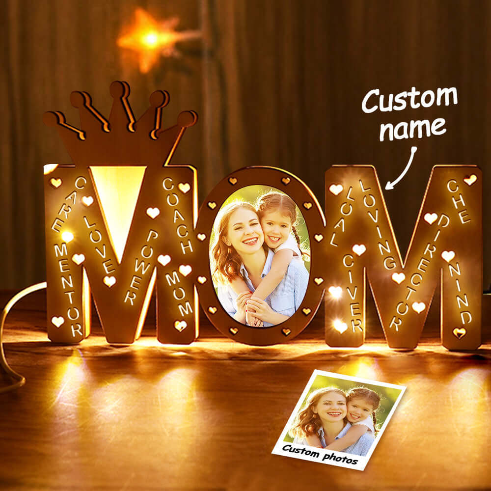 Custom Mom Wood LED Photo Light