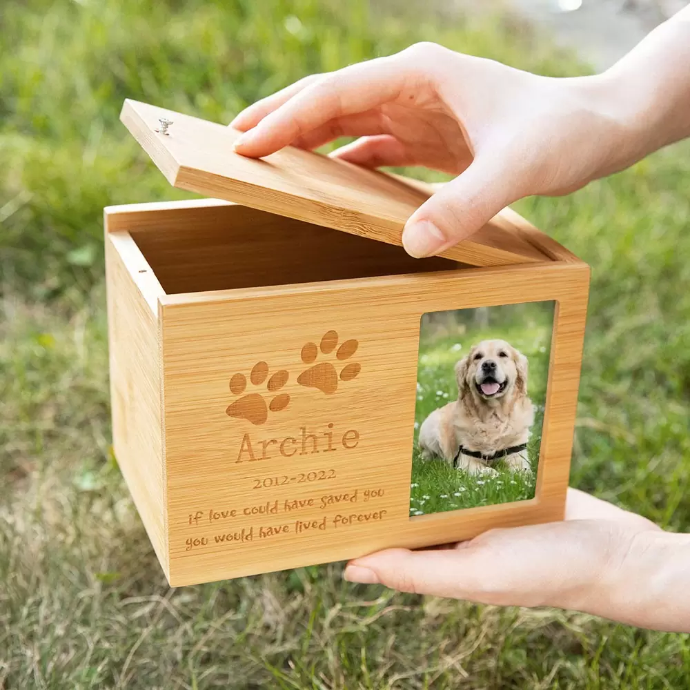 Personalized Wooden Pet Cremation Boxes with Photo & Message, Pet Urn, Memorial Cremation Urn, Memorial Gift - Premium urn from You only Jewelry - Just $39.99! Shop now at giftmeabreak