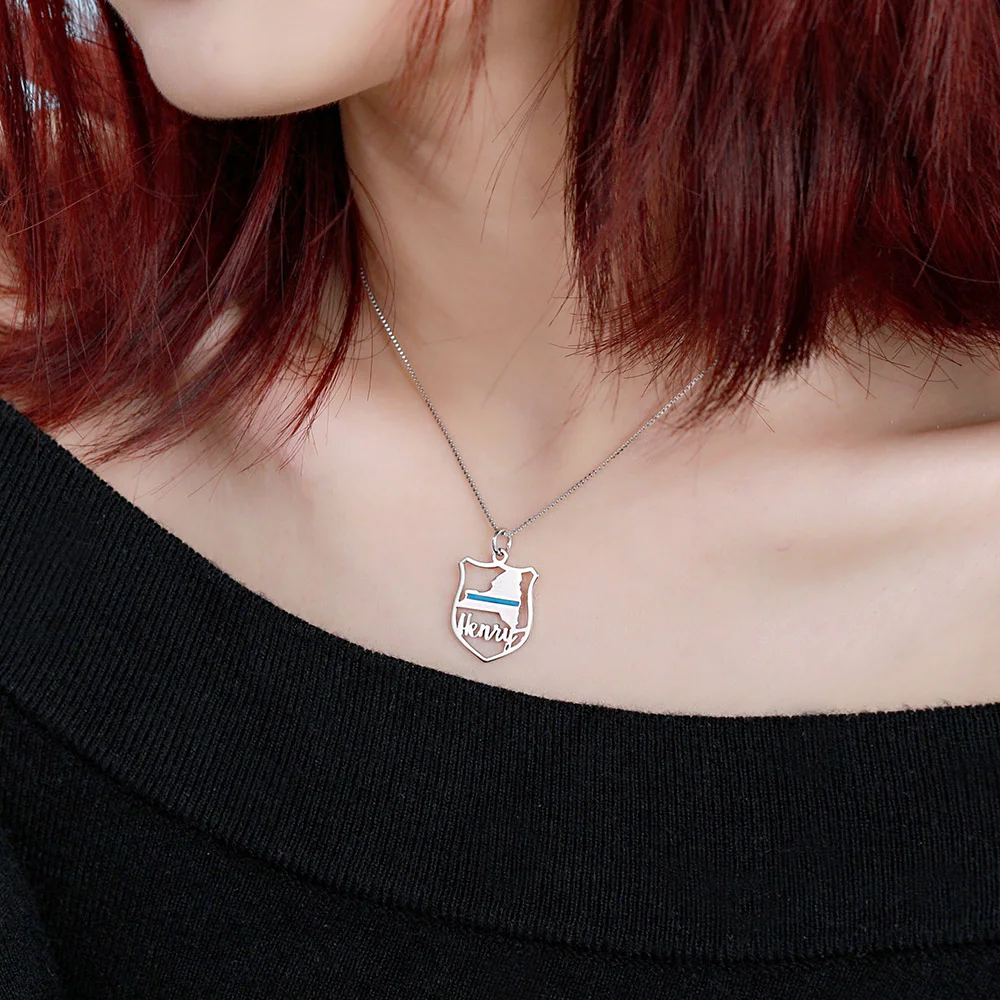 Sterling Silver Personalized Police Badge State Map Name Necklace - Premium necklace from You only Jewelry - Just $37.99! Shop now at giftmeabreak