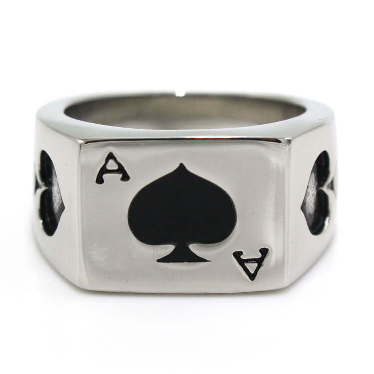 Men's Titanium Steel Ace of Spades Poker Statement Ring