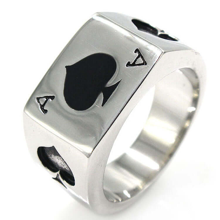 Men's Titanium Steel Ace of Spades Poker Statement Ring