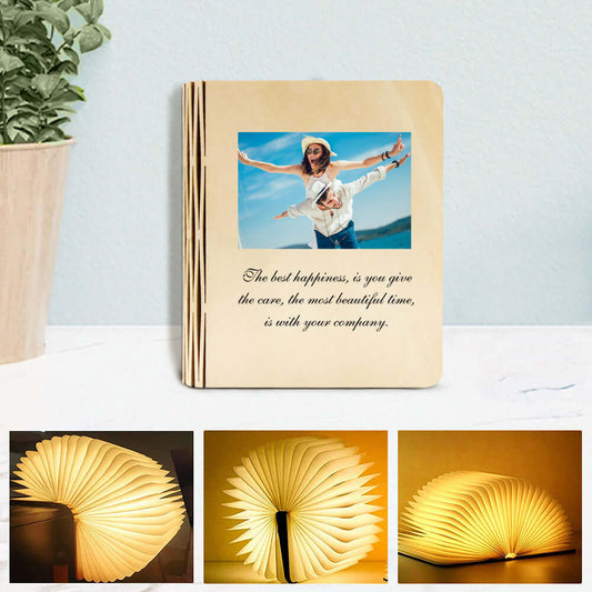 Customized Wooden Folding Magnetic Book Lamp with Photo and Text