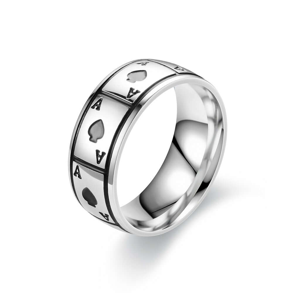 Mens Lucky Ace of Spades Titanium Steel Statement Ring