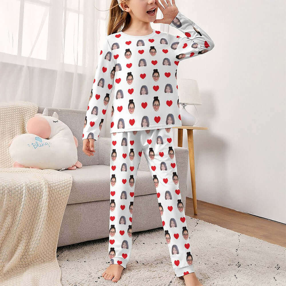 Girls Custom Two Face Photo Long Sleeve Sleepwear Pajamas Set