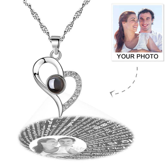 Personalized 100 Languages I Love You Photo Heart Projection Necklace - Premium necklace from MadeMine - Just $29.99! Shop now at giftmeabreak