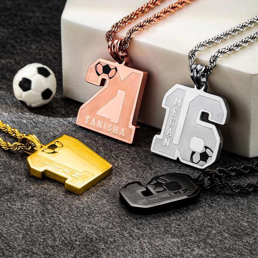 Custom Personalized Stainless Steel Soccer Number Necklace with Name