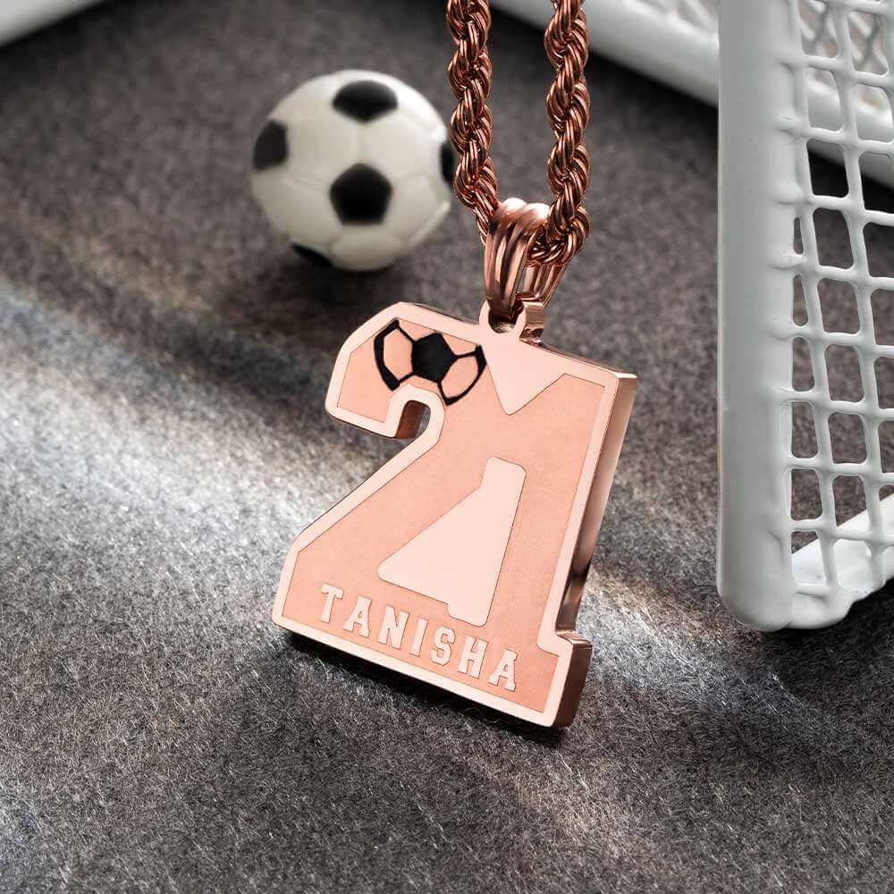 Custom Personalized Stainless Steel Soccer Number Necklace with Name