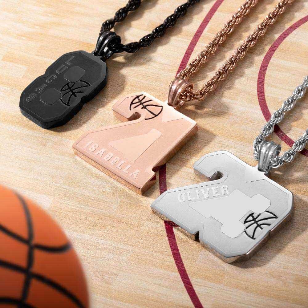 Custom Stainless Steel Basketball Number and Name Necklace