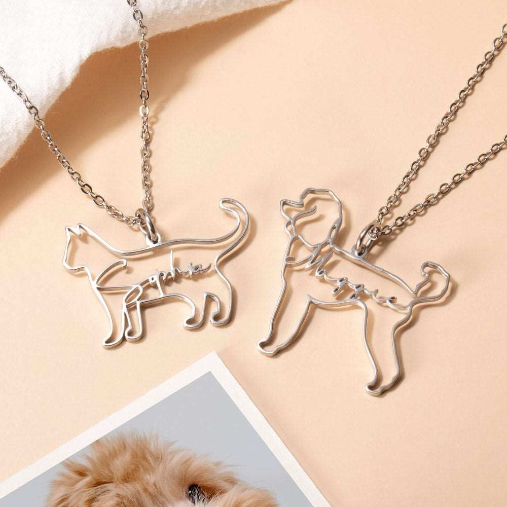 Custom Stainless Steel Dog Breed and Name Necklace