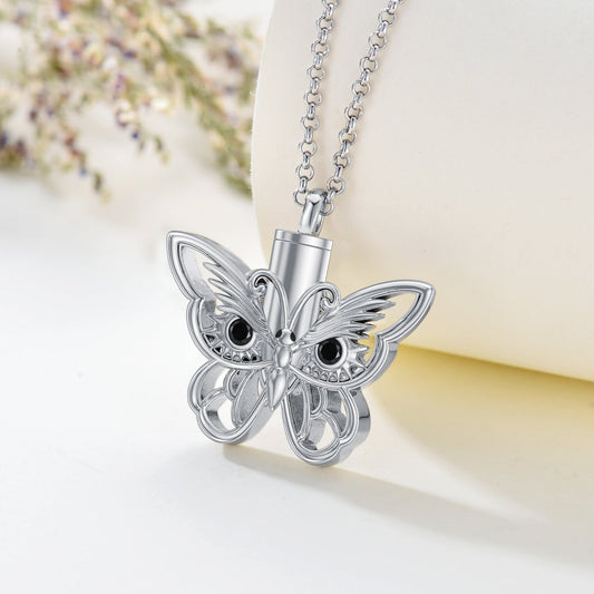 Sterling Silver Butterfly and Owl Urn Necklace for Ashes - Premium necklace from giftmeabreak - Just $72.99! Shop now at giftmeabreak