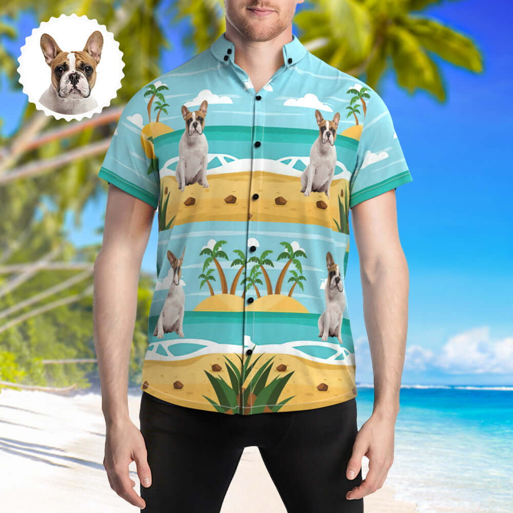 Men's Personalized Custom Pet Photo Island Print Hawaiian Shirt