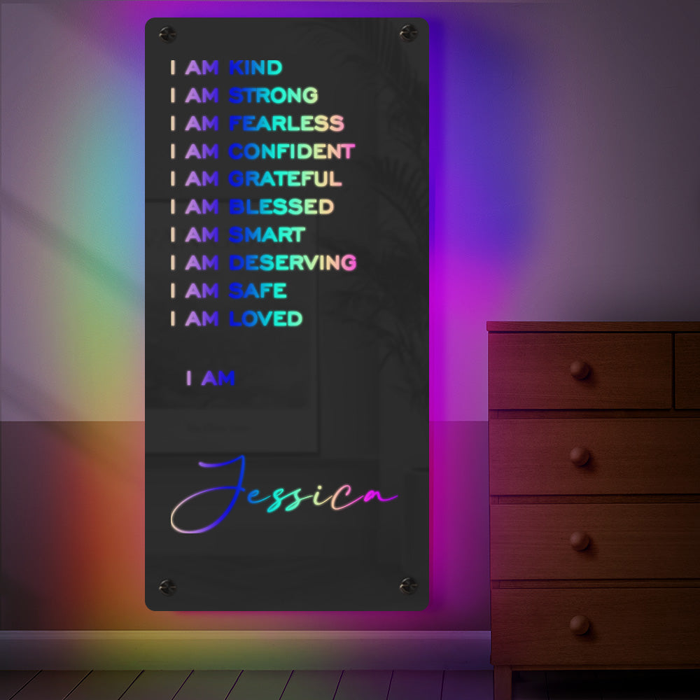 Personalized Name Affirmations Mirror - I Am Mirror Light Colorful