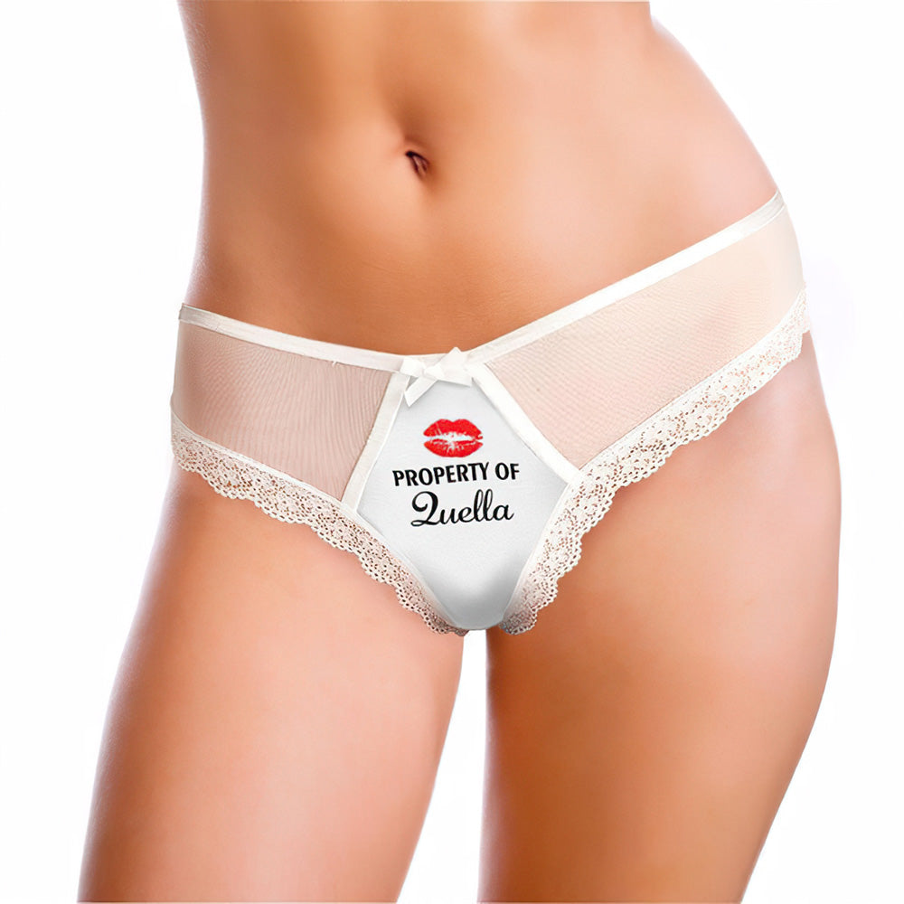 Women's Custom Name Personalized White Lace Sexy Thong Panties