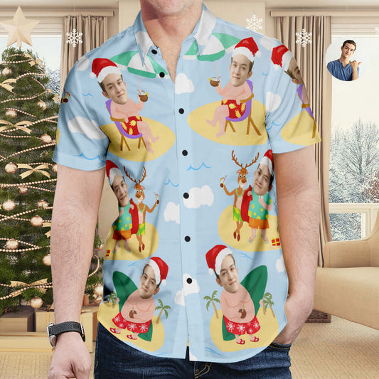 Men's Funny Custom Photo Personalized Christmas Hawaiian Shirts Christmas Themed Shirts