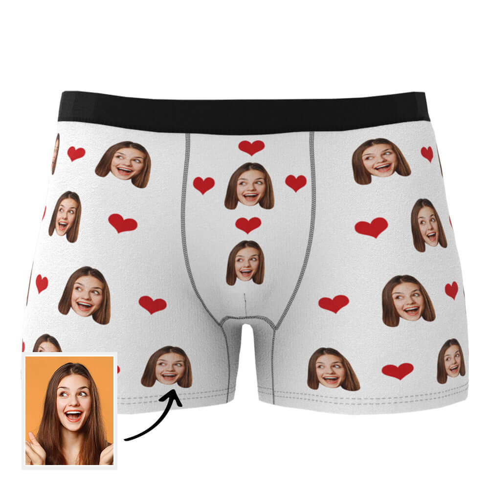 Men's Personalized Custom Photo Heart Face Boxer Briefs