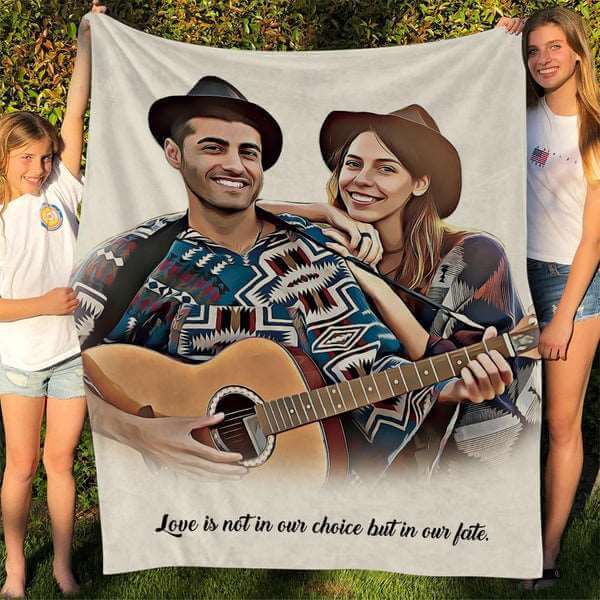 Customized Painted Art Portrait Fleece Blanket with Text