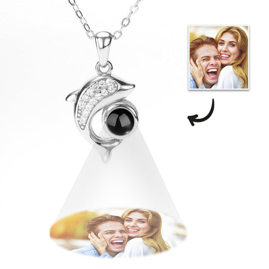 Sterling Silver Personalized Dolphin Photo Projection Necklace - Premium necklace from MadeMine - Just $29.99! Shop now at giftmeabreak