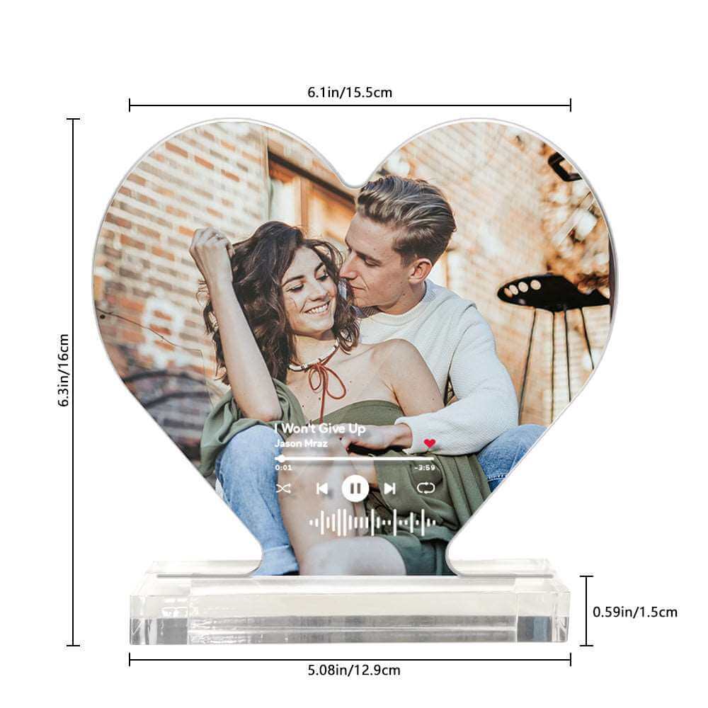 Custom Heart Shaped Photo and Scannable Music Code Acrylic Plaque