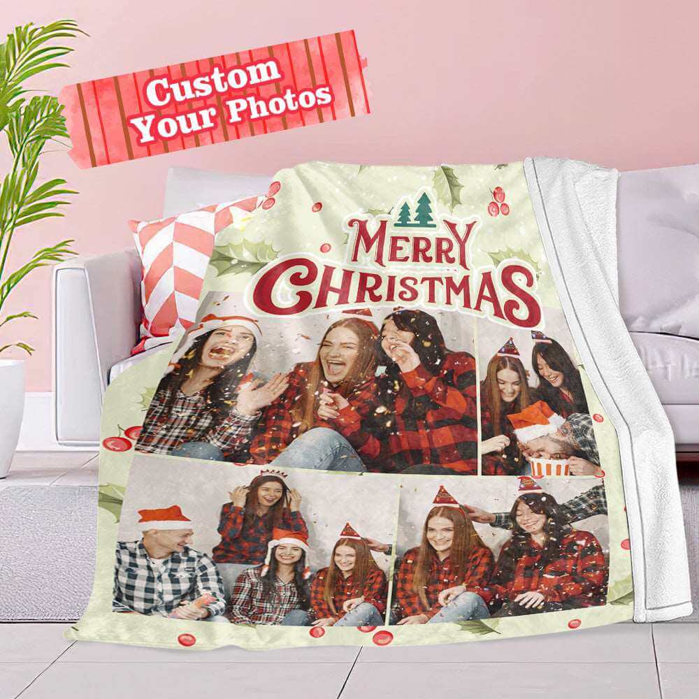 Custom Photo Blanket Personalized Christmas Throw Blanket with Text