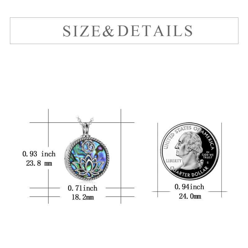 925 Sterling Silver Lotus Urn with Abalone Shell Memorial Cremation Necklace 