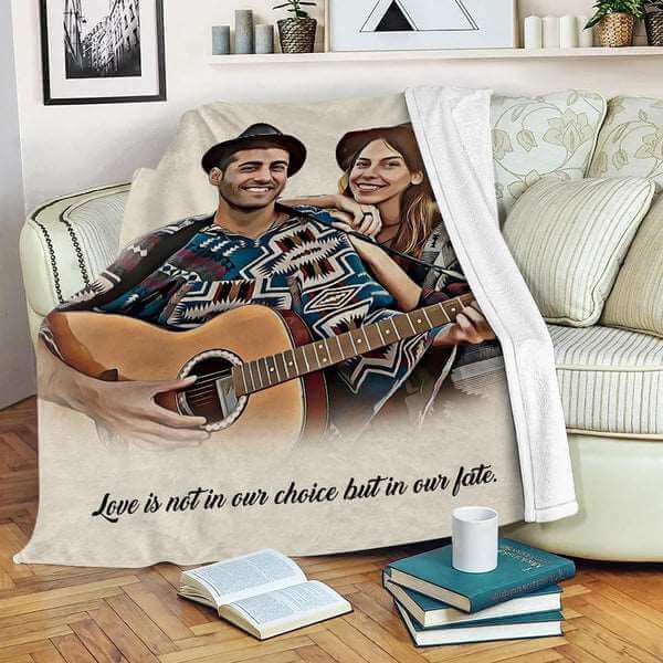 Customized Painted Art Portrait Fleece Blanket with Text