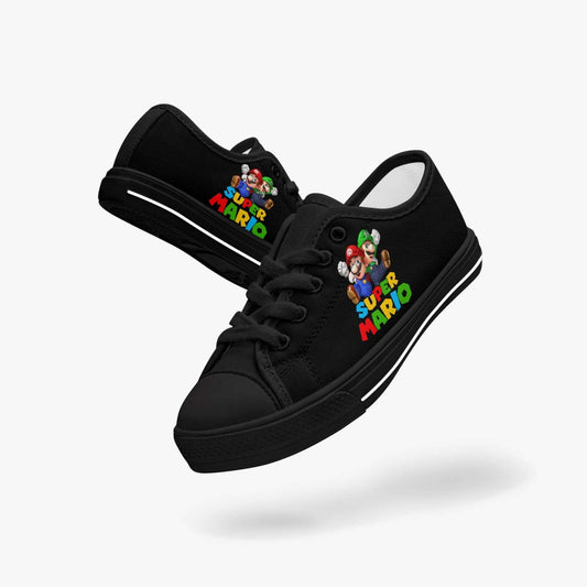 Kid's Black Mario Bros Low Top Canvas Shoes Sneakers