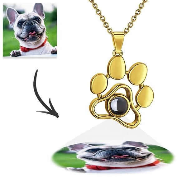Personalized Cat Dog Paw Colorful Photo Projection Necklace Copper