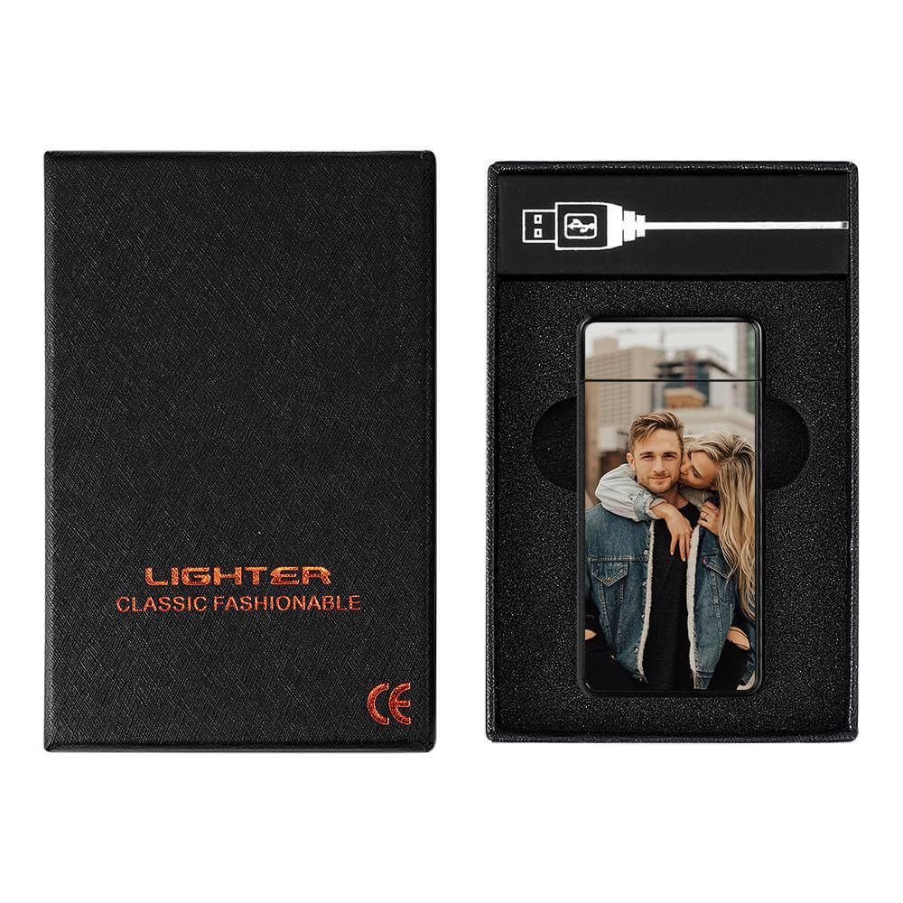 Personalized Color Photo Black Scrub Rechargeable Electric Lighter