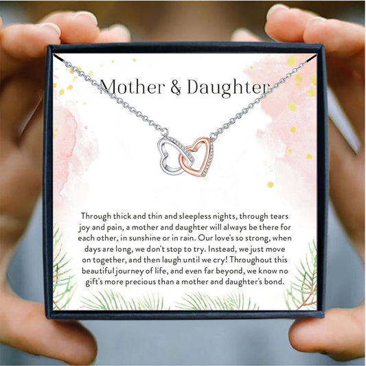 Two-tone Heart Cutout Diamond Double Interlocking Gift Box Necklace for Mom or Daughter - Premium ALL from Artshiney - Just $24.99! Shop now at giftmeabreak