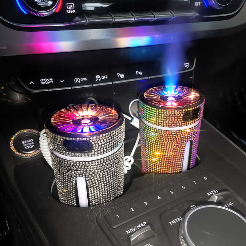 Luxury Diamond Car Humidifier LED Light Car Diffuser Auto Air Purifier Aromatherapy Air Freshener