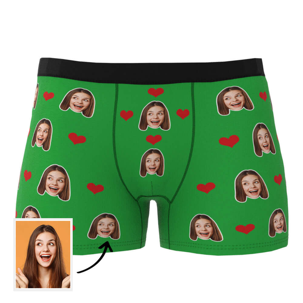 Men's Personalized Custom Photo Heart Face Boxer Briefs