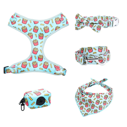 Personalized Fries Dog Collar Bow with Matching Leash and Harness