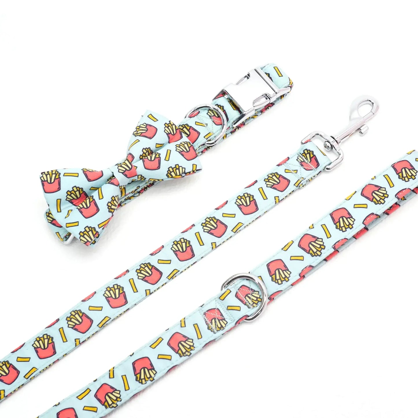 Personalized Fries Dog Collar Bow with Matching Leash and Harness