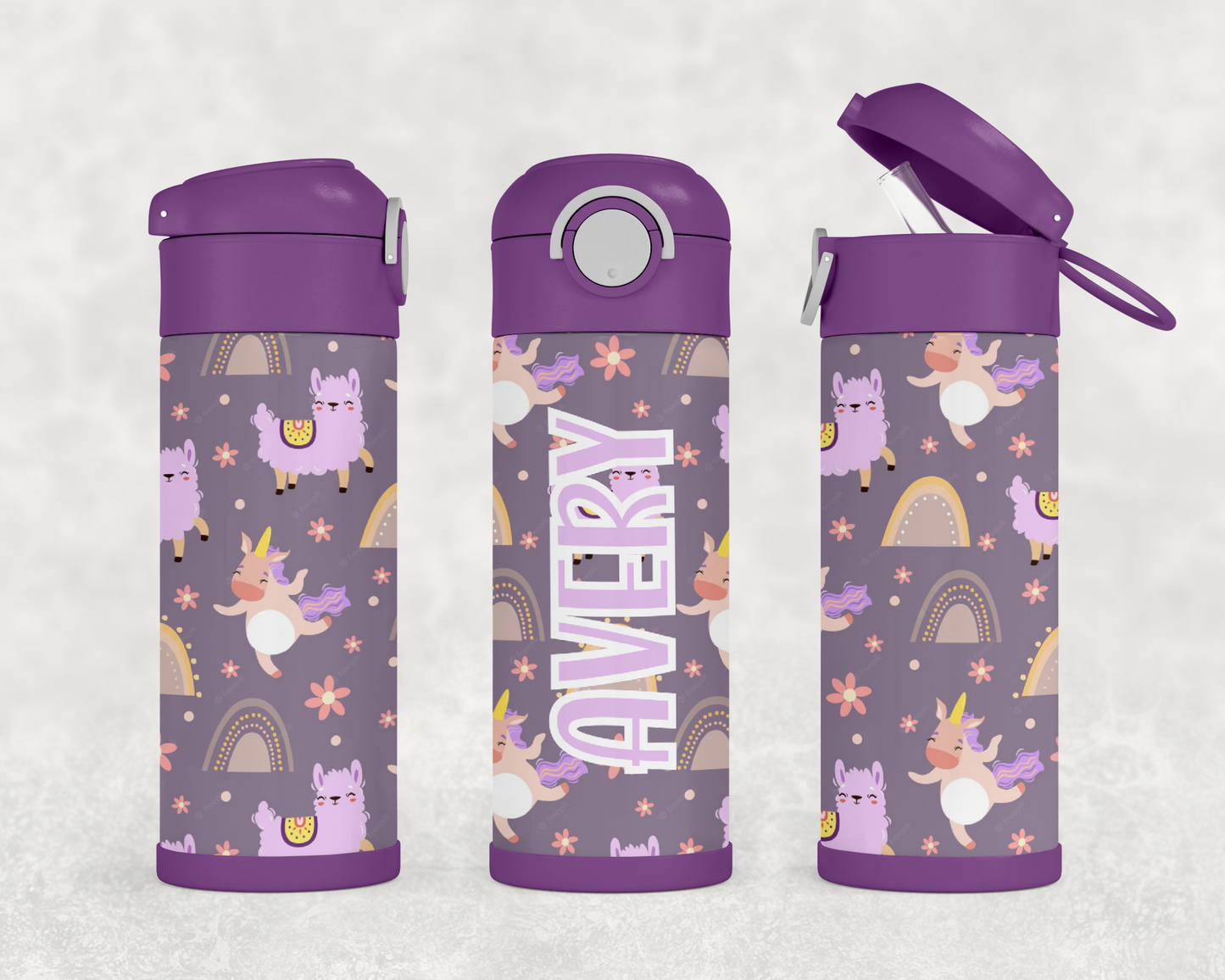 Personalized Unicorn Llama Design 12oz Stainless Steel Kids Tumbler *Matching Lunch Box*